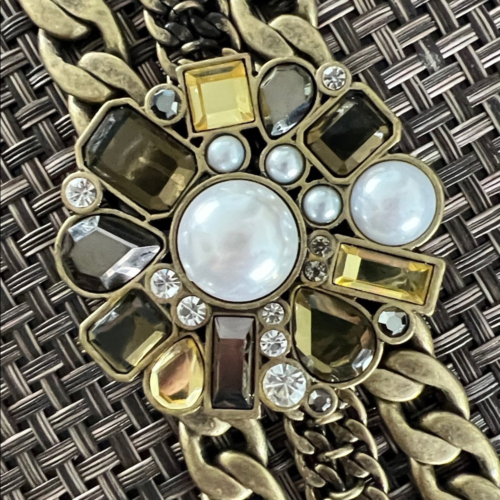 Lia Sophia Gold Multi-Chain Bracelet with Pearl and Gray Crystal Flower - Picture 2 of 5